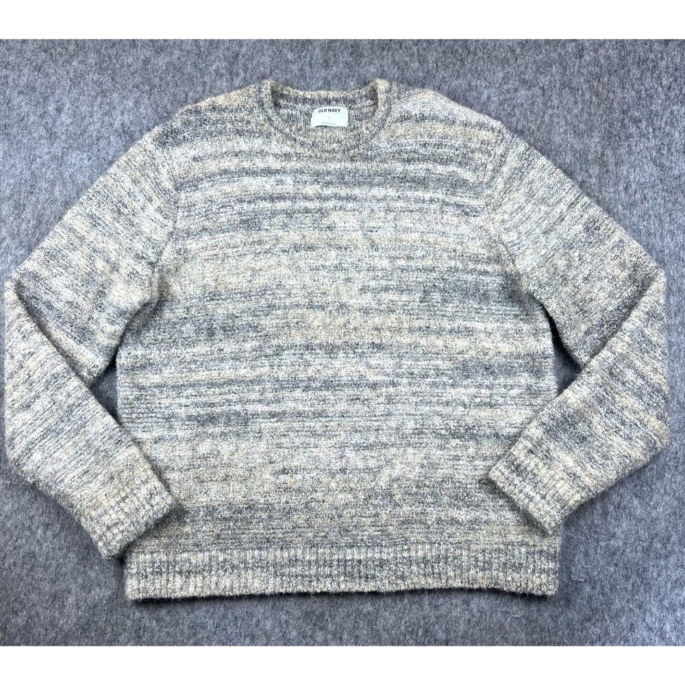 Old Navy Men's Sweater Knit Pullover Heather Gray/Beige Crewneck Wool Blend Sz L